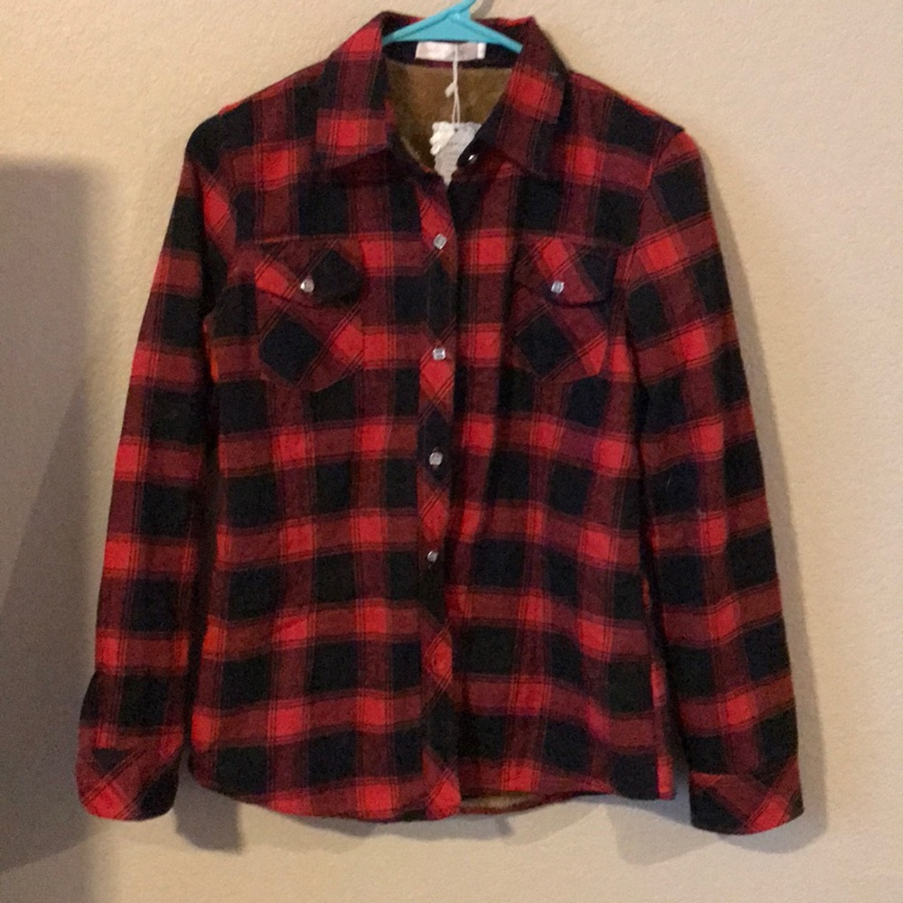 Women’s plaid flannel fleece winter shirt. Size L
